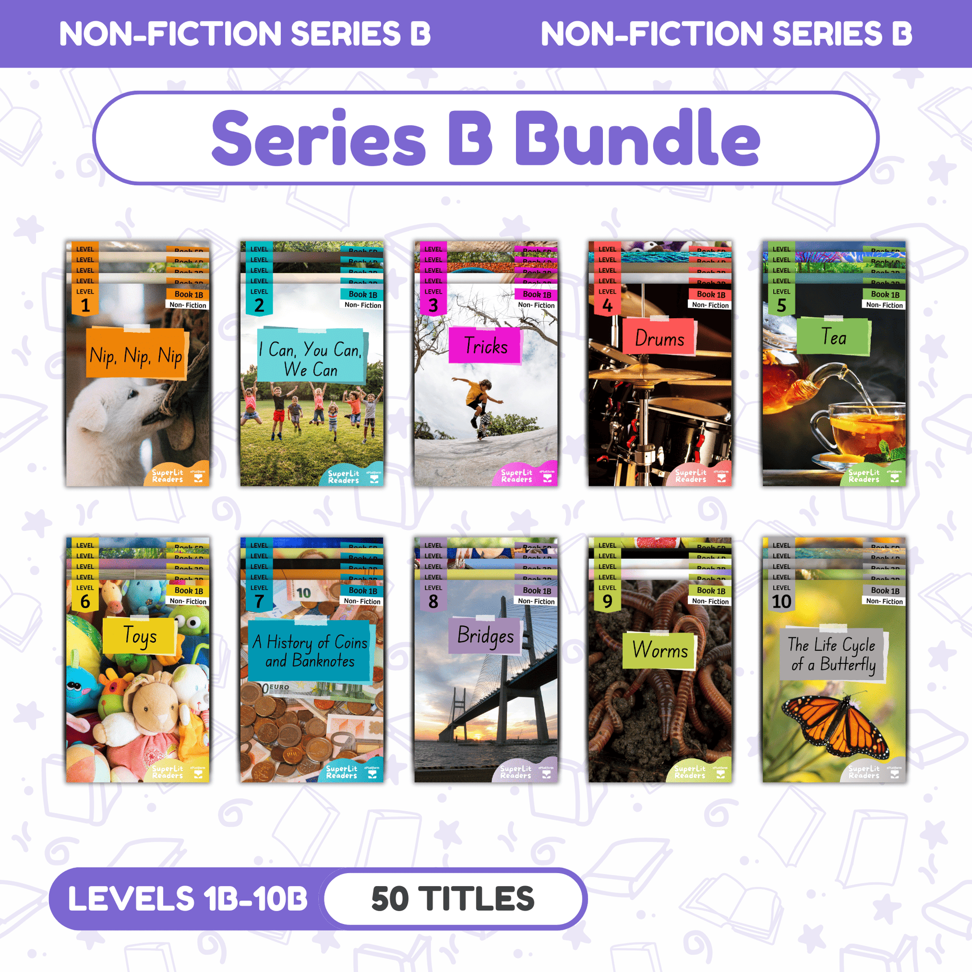 SuperLit Phonics Decodable Readers Non-Fiction Series B All Levels Bundle Single Set
