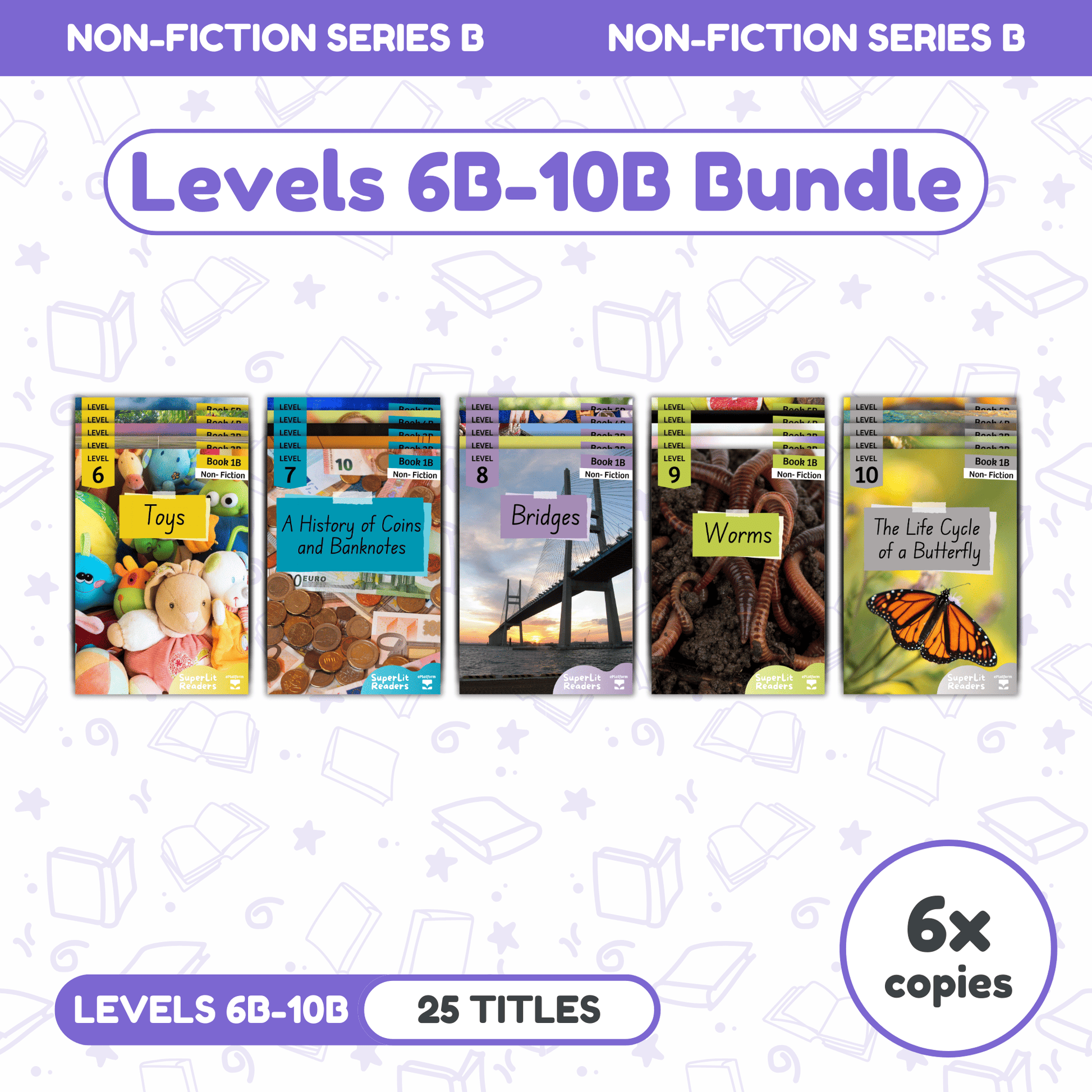 SuperLit Phonics Decodable Readers Non-Fiction Series B Levels 6B-10B Six Sets