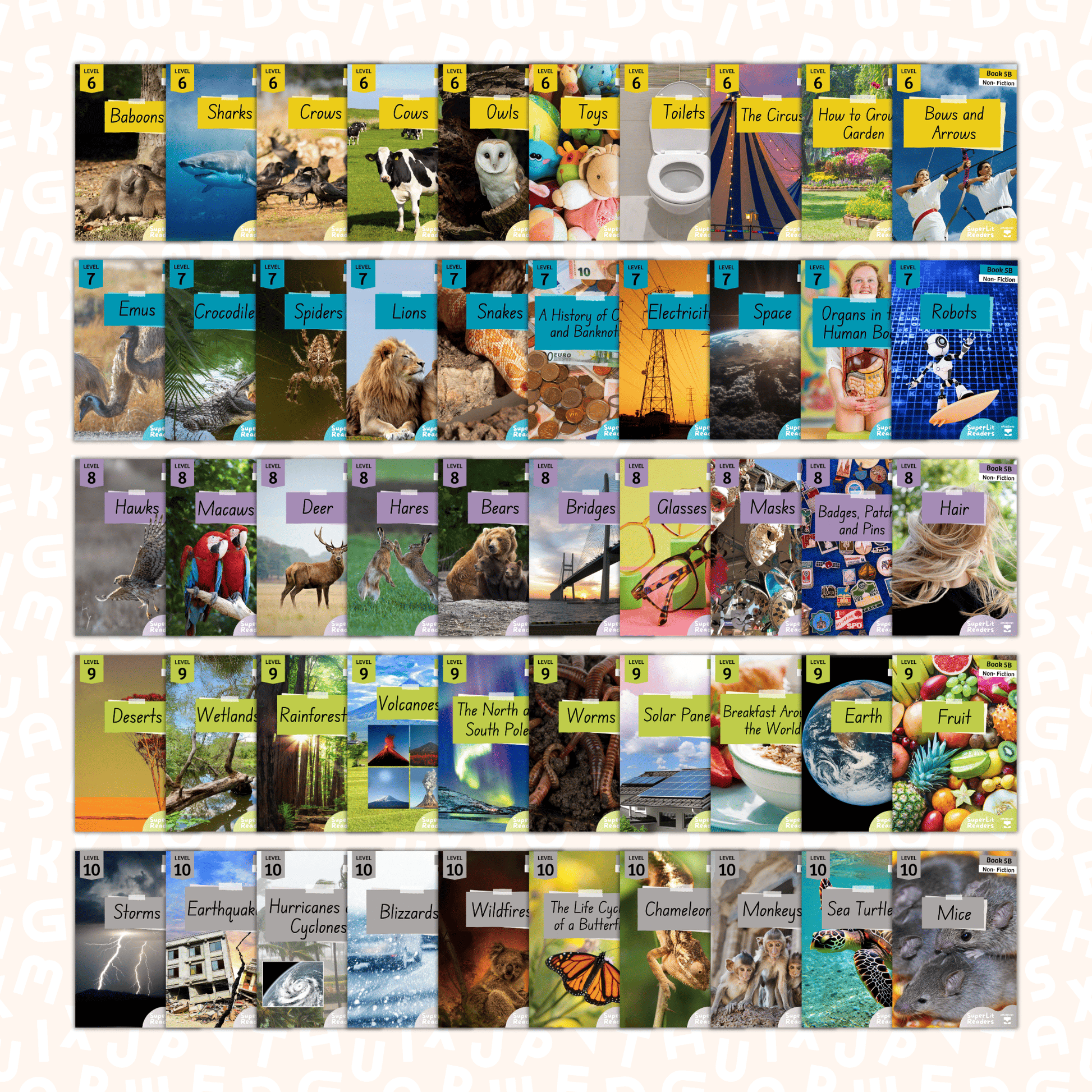 SuperLit Phonics Decodable Readers Non-Fiction Levels 6-10 Book Covers